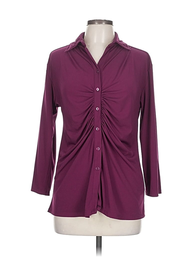 Pre-owned Ny Collection 3/4 Sleeve Blouse In Burgundy