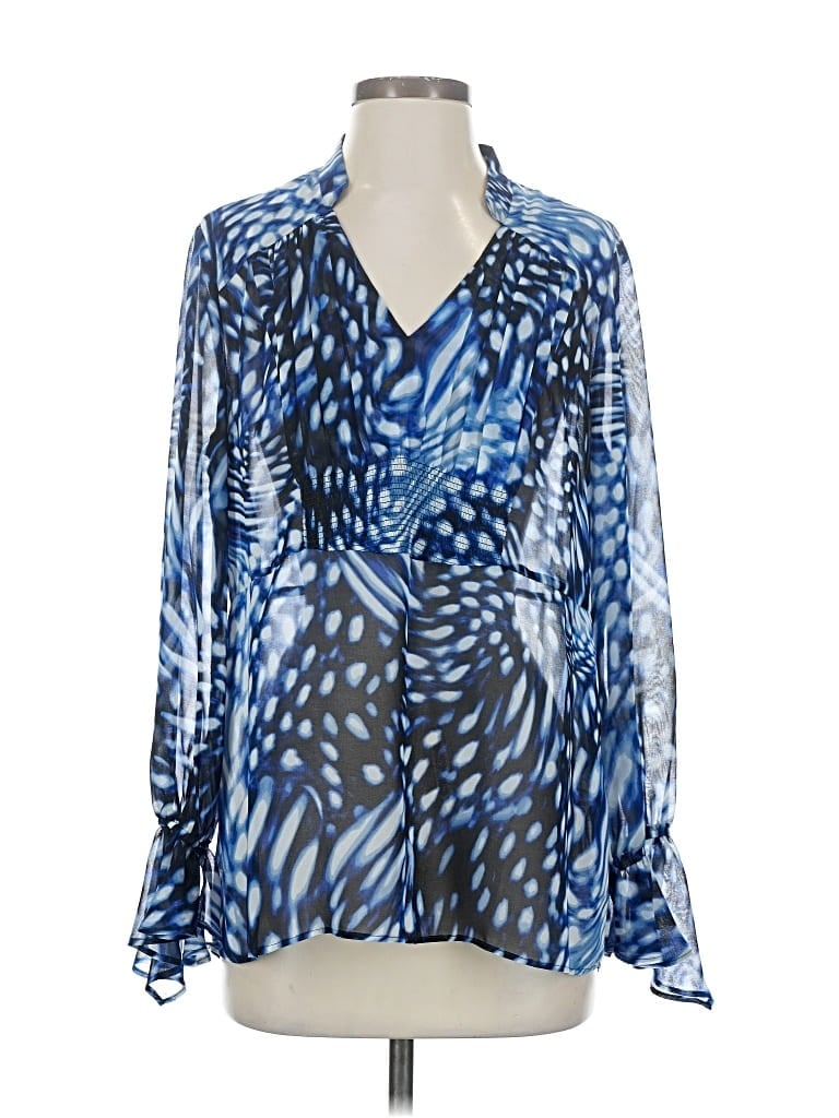 Pre-owned Chico's Long Sleeve Blouse In Blue