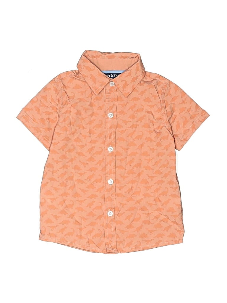 Pre-owned Andy & Evan Kids' Short Sleeve Button Down Shirt In Orange