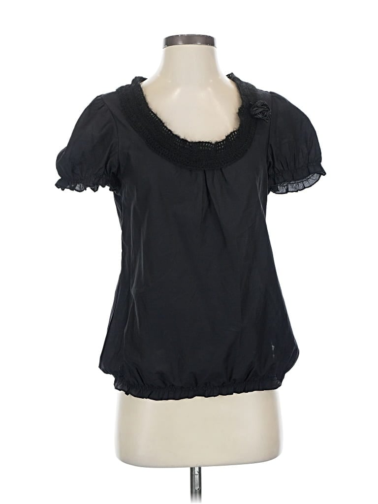 Pre-owned Sanctuary Short Sleeve Silk Top Black Sweetheart Neckline Tops