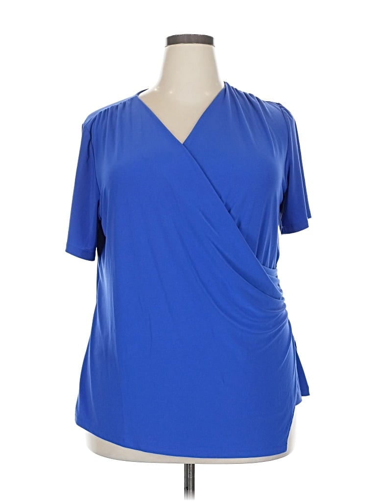 Pre-owned Tahari By Asl Short Sleeve Blouse In Blue