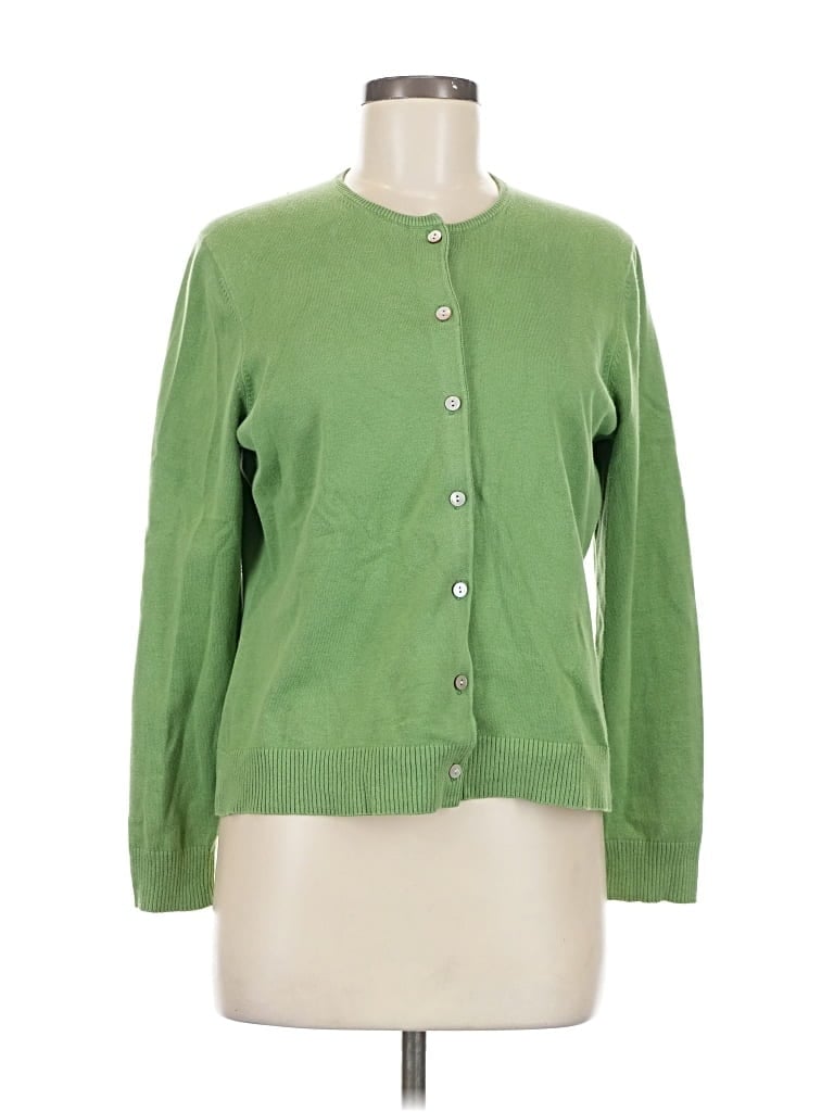 Pre-owned Lands' End Cardigan Sweater In Green