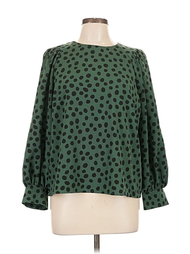Pre-owned Who What Wear Long Sleeve Blouse In Green