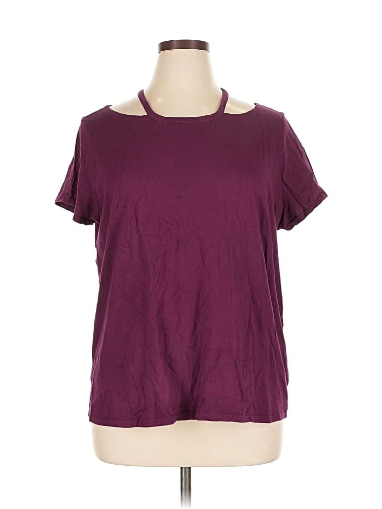 Pre-owned Terra & Sky Short Sleeve Top Burgundy Keyhole Neckline Tops