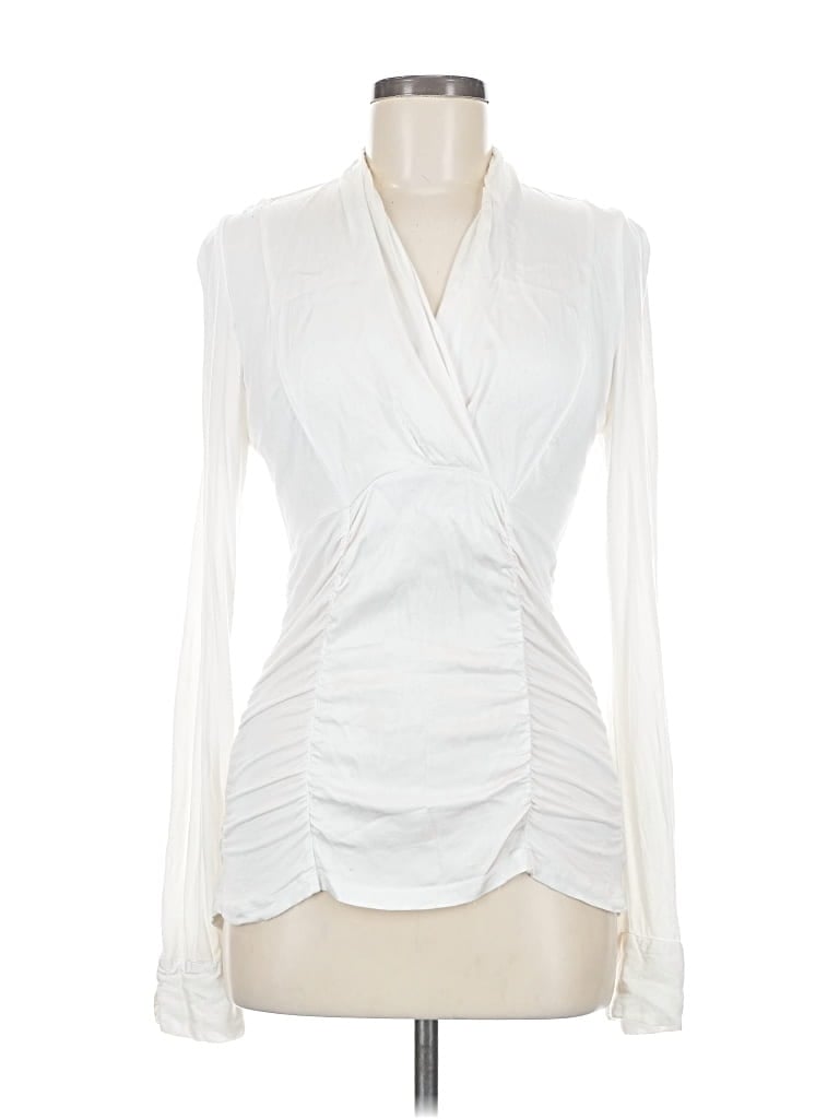 Pre-owned Cabi Long Sleeve Blouse In White