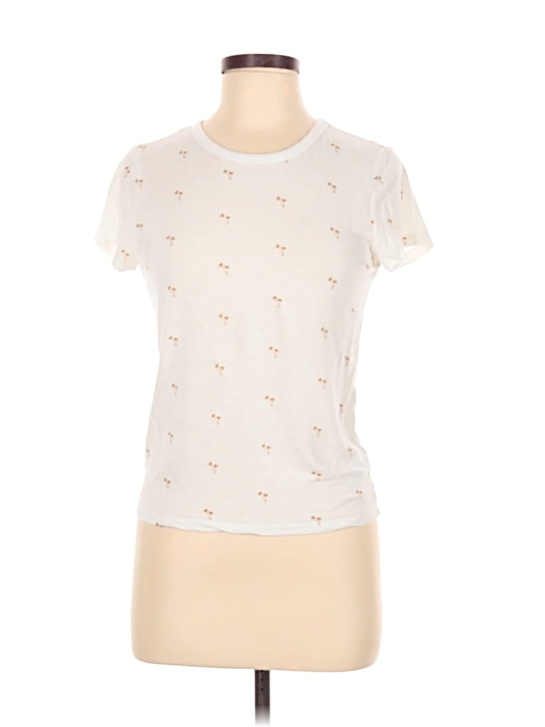 Pre-owned Splendid Short Sleeve Top Ivory Crew Neck Tops In White