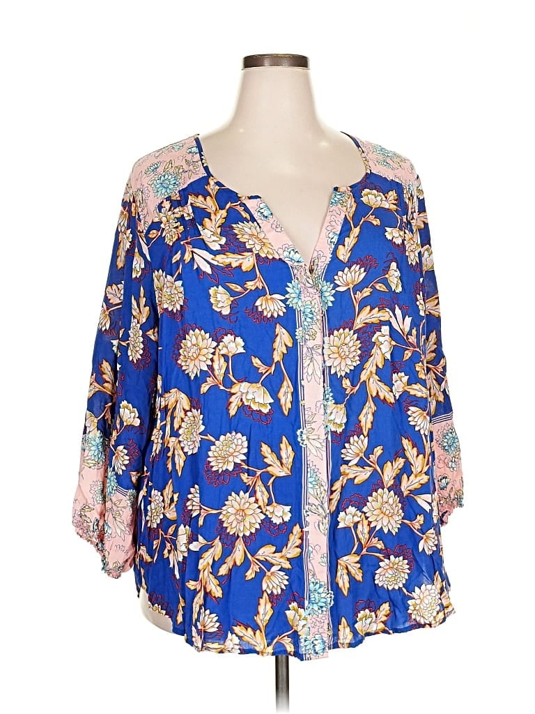 Pre-owned Democracy Long Sleeve Blouse In Blue