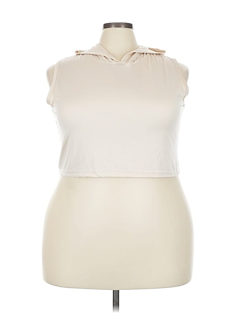 Pre-owned Real Essentials Sleeveless Top Ivory Halter Neckline Tops In White