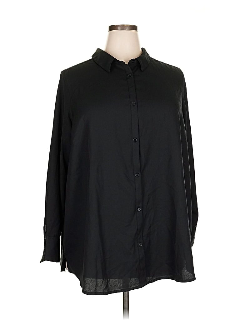 Pre-owned Woman Within 3/4 Sleeve Blouse In Black