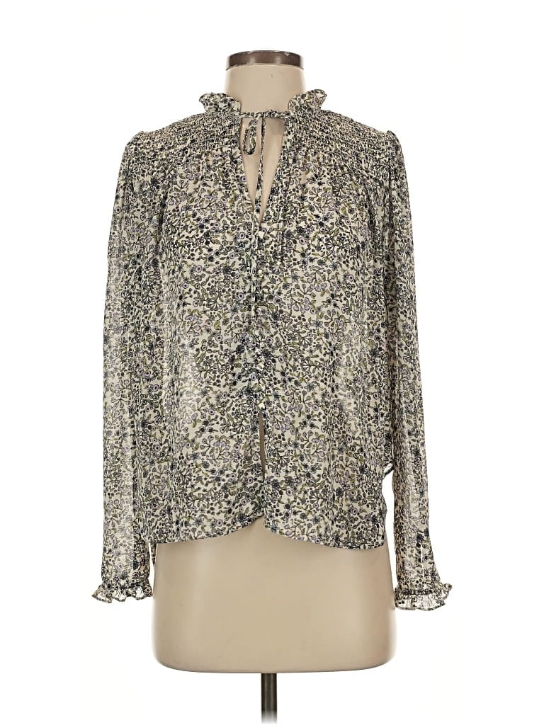 Pre-owned Free People Long Sleeve Blouse In Silver