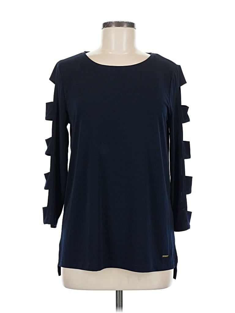 Pre-owned Anne Klein 3/4 Sleeve Top Blue Cold Shoulder Neckline Tops