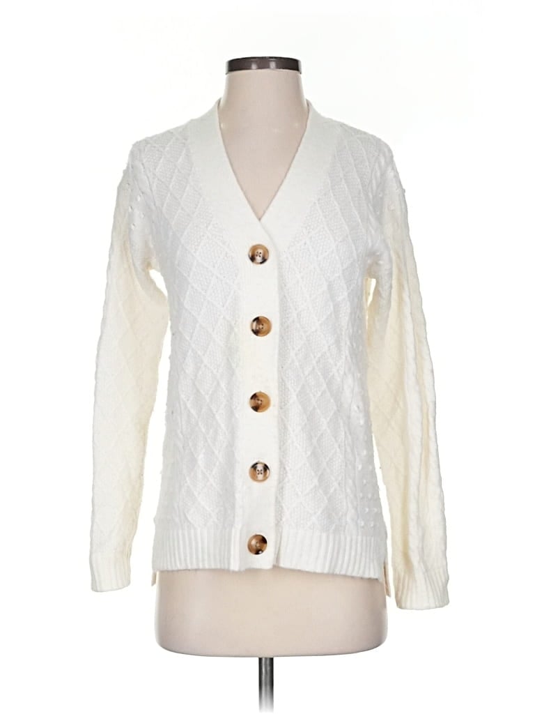 Pre-owned Ann Taylor Cardigan Sweater In White
