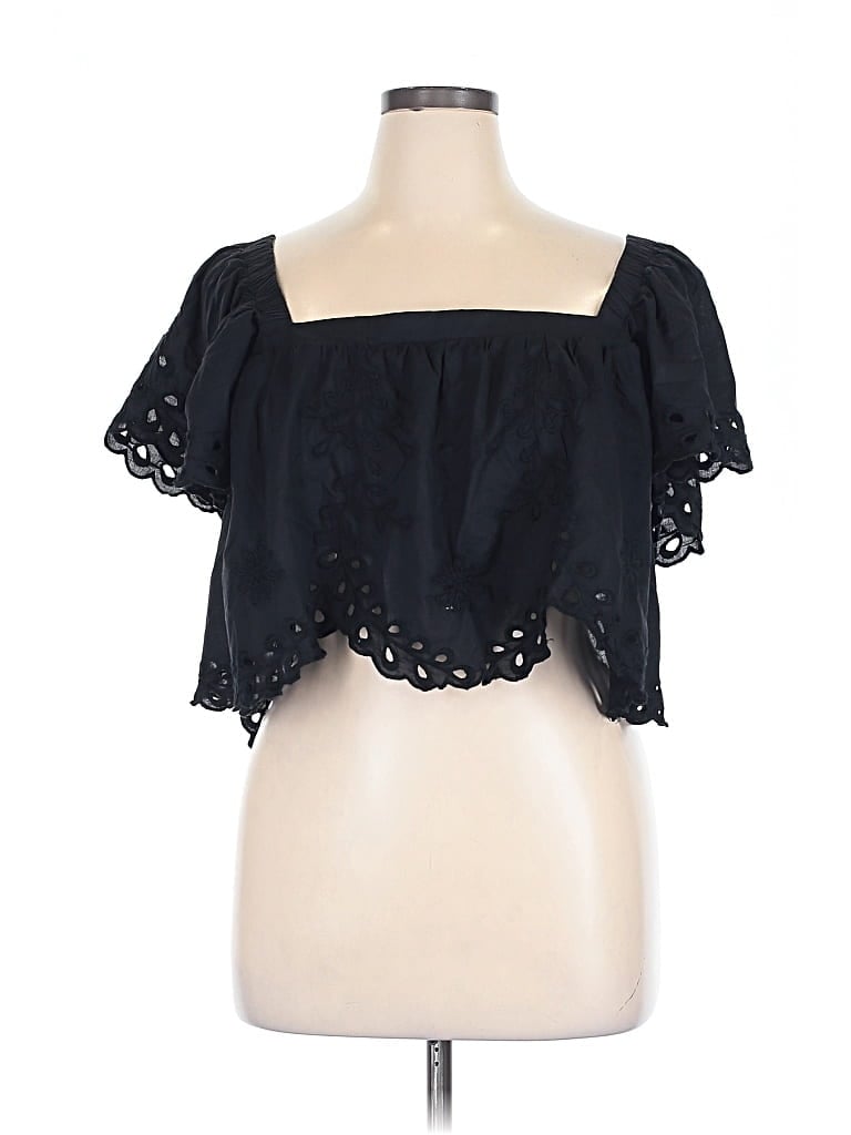 Pre-owned American Eagle Outfitters Short Sleeve Blouse In Black
