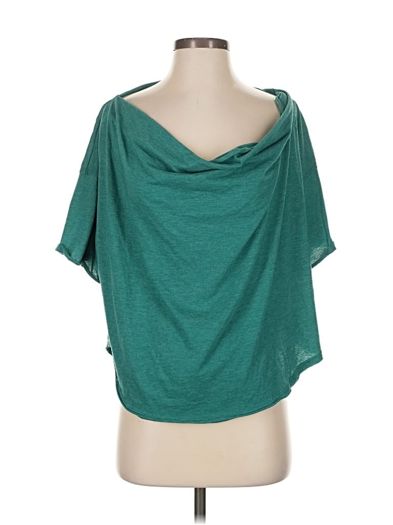 Pre-owned We The Free Short Sleeve Top Teal Cowl Neck Tops In Blue