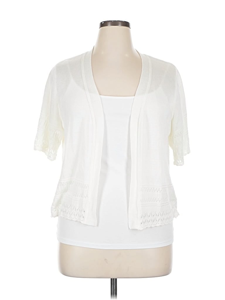 Pre-owned Signature By Robbie Bee Cardigan Sweater In White