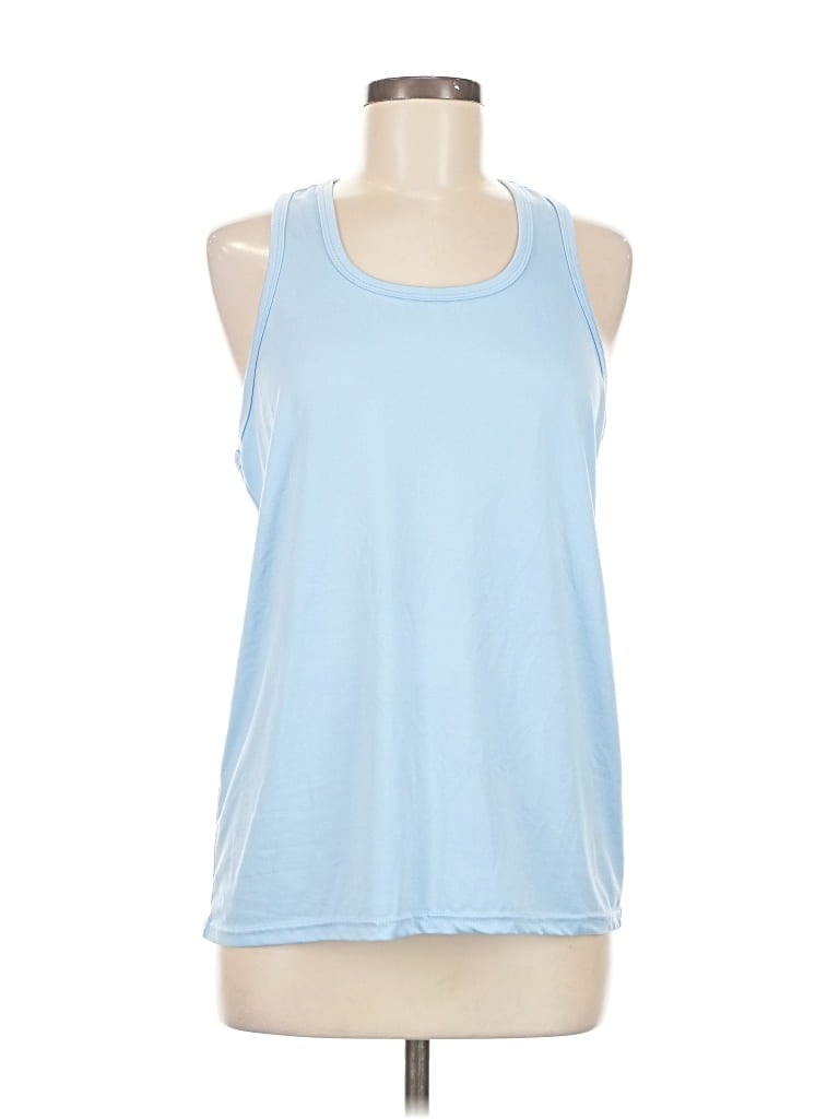 Pre-owned Real Essentials Tank Top Blue Halter Neckline Tops