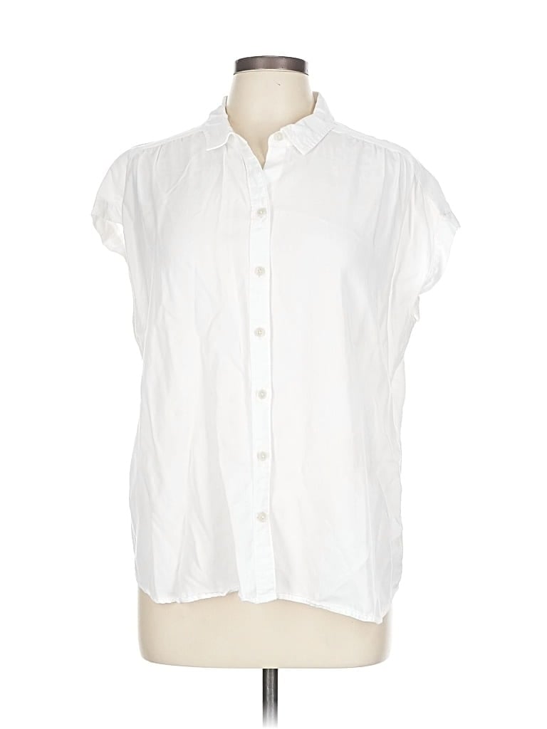 Pre-owned Eddie Bauer Sleeveless Button Down Shirt In White