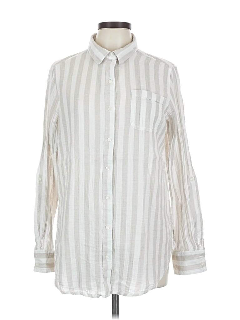 Pre-owned St. John's Bay Long Sleeve Button Down Shirt In White