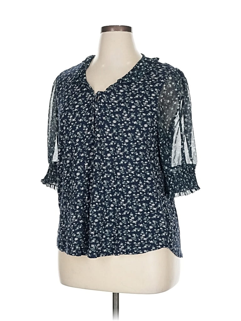 Pre-owned Lucky Brand 3/4 Sleeve Blouse In Blue