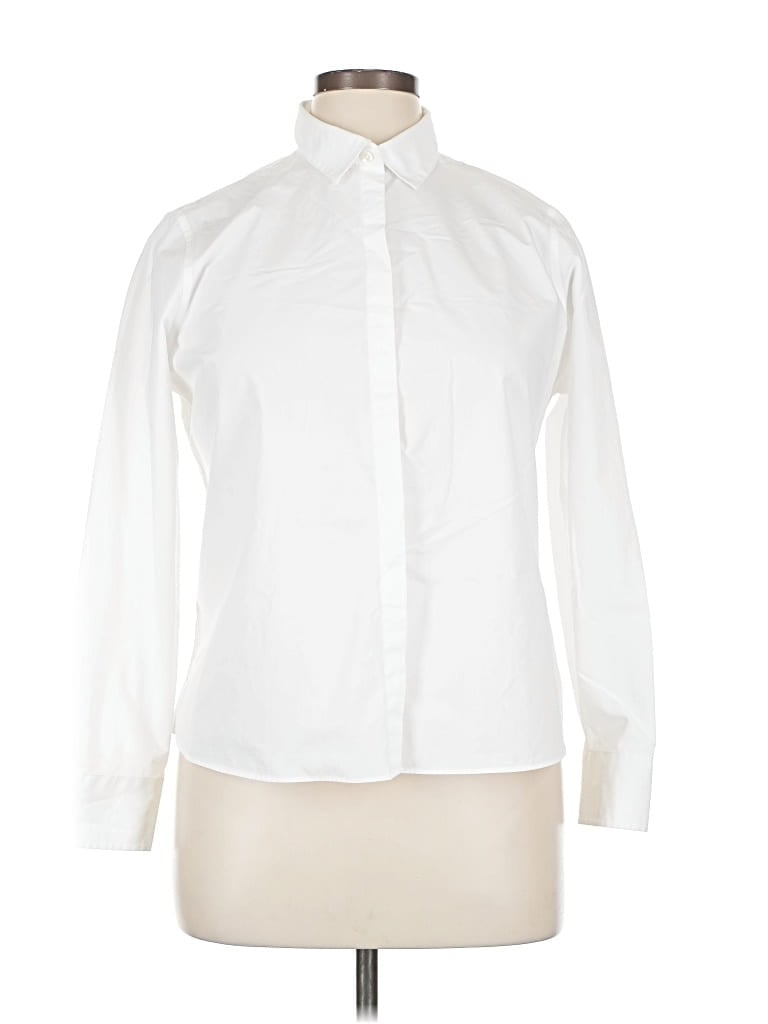 Pre-owned Lands' End Long Sleeve Button Down Shirt In White