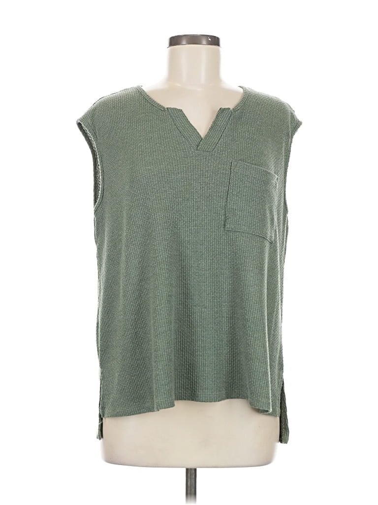 Pre-owned Like Love Sleeveless Top Green V Neck Tops