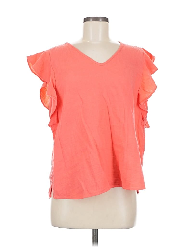 Pre-owned Caslon Short Sleeve Top Orange V Neck Tops