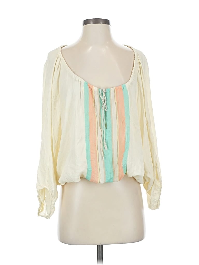 Pre-owned Madison Marcus 3/4 Sleeve Silk Top Ivory Square Neckline Tops In White