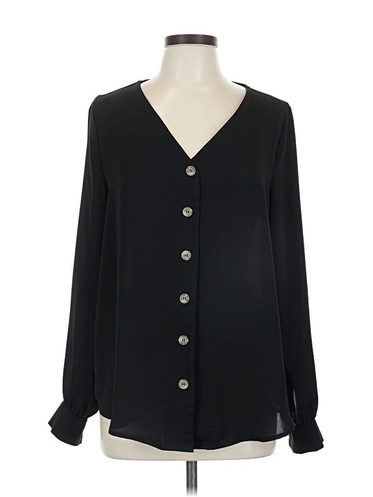 Pre-owned Zenana Long Sleeve Blouse In Black