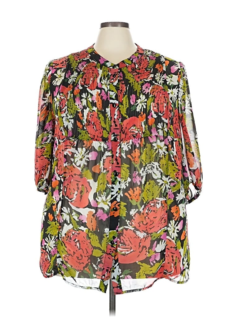 Pre-owned Woman Within 3/4 Sleeve Blouse In Red