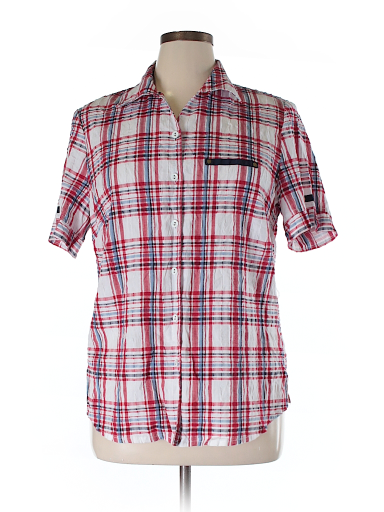 Allison Daley Plaid Red Short Sleeve Button-Down Shirt Size 16 - 63% ...