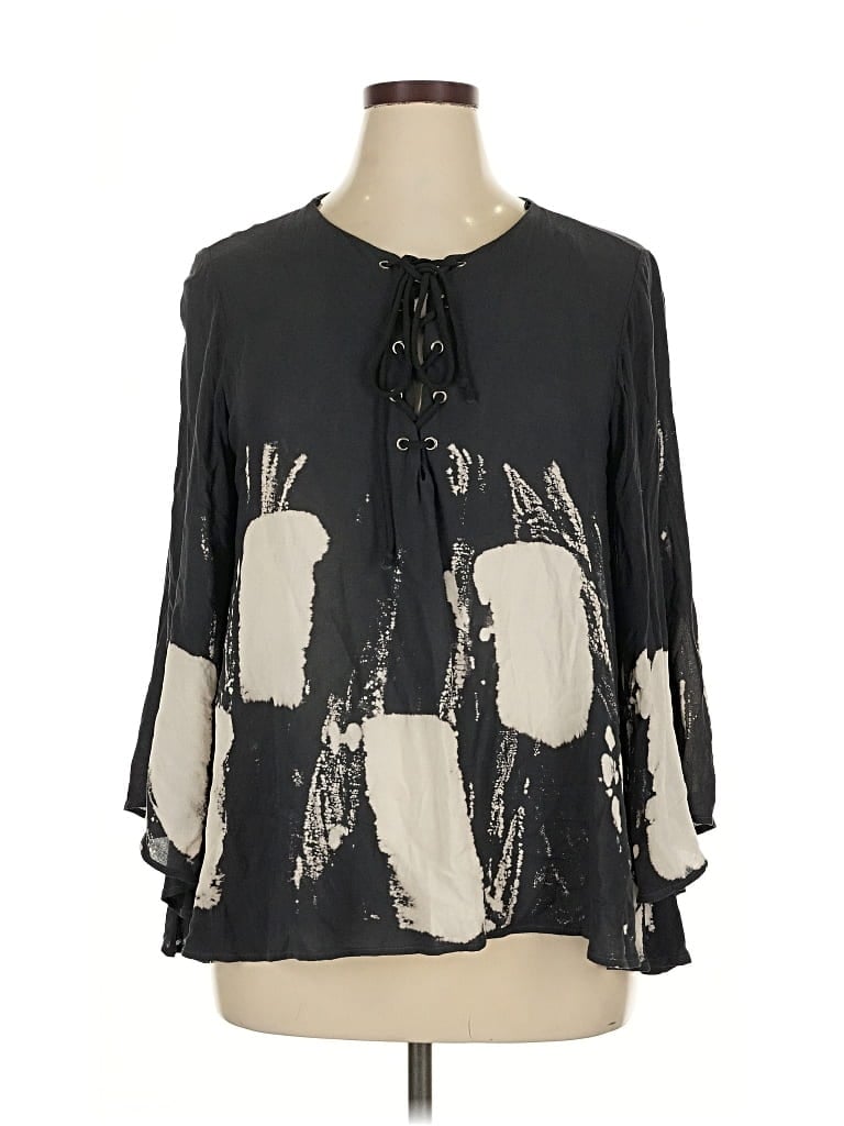 Pre-owned Vintage Havana 3/4 Sleeve Blouse In Blue