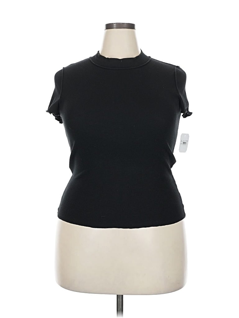 Altar'd State Short Sleeve Top Black Mock Neckline Tops