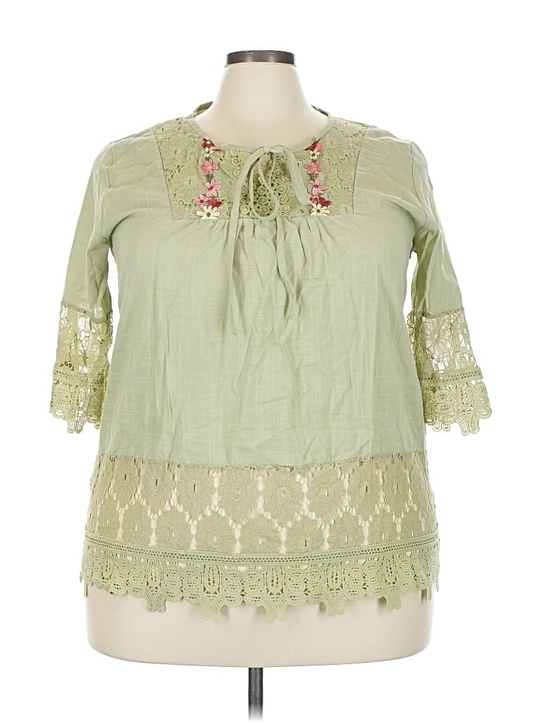 Pre-owned Unbranded 3/4 Sleeve Blouse In Green