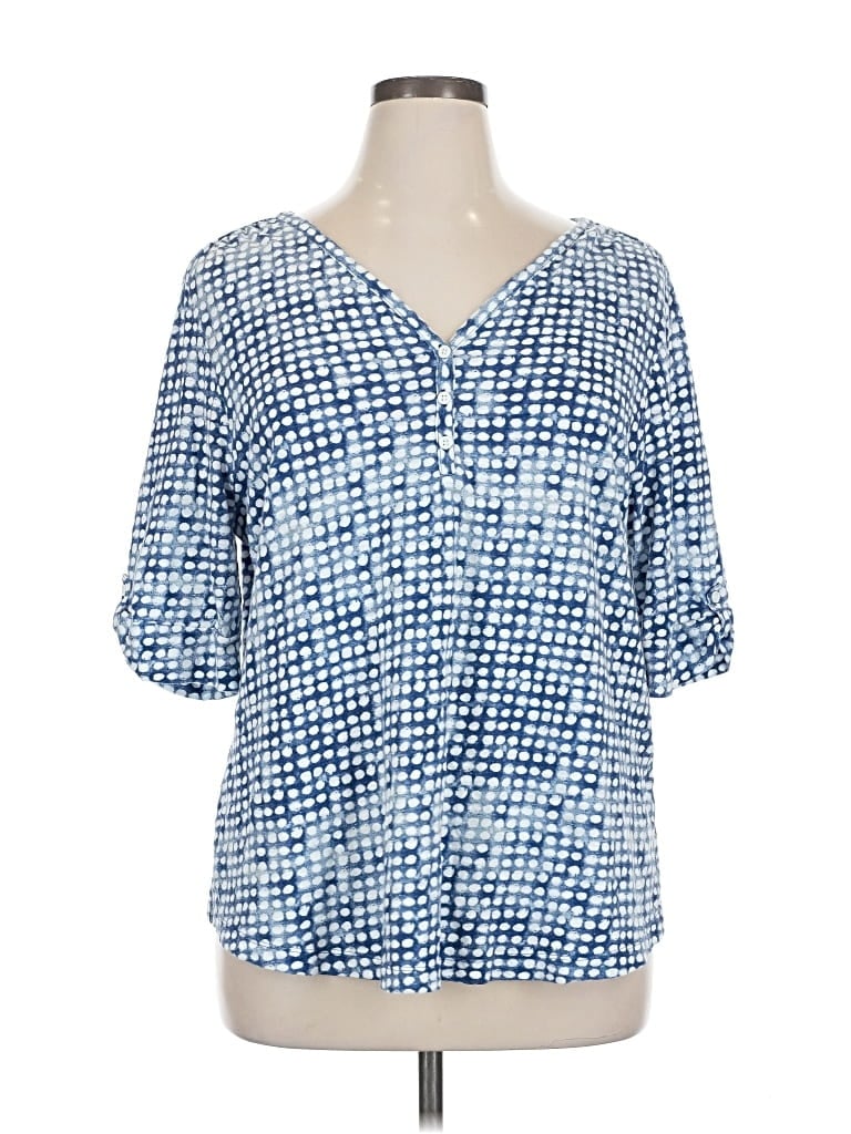 Pre-owned Chico's Short Sleeve Henley Shirt In Blue