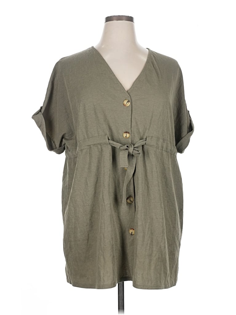 Pre-owned Pull & Bear Short Sleeve Blouse In Green