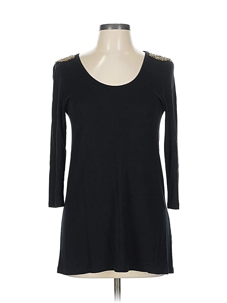 Pre-owned Sandro 3/4 Sleeve Top Black Scoop Neck Tops