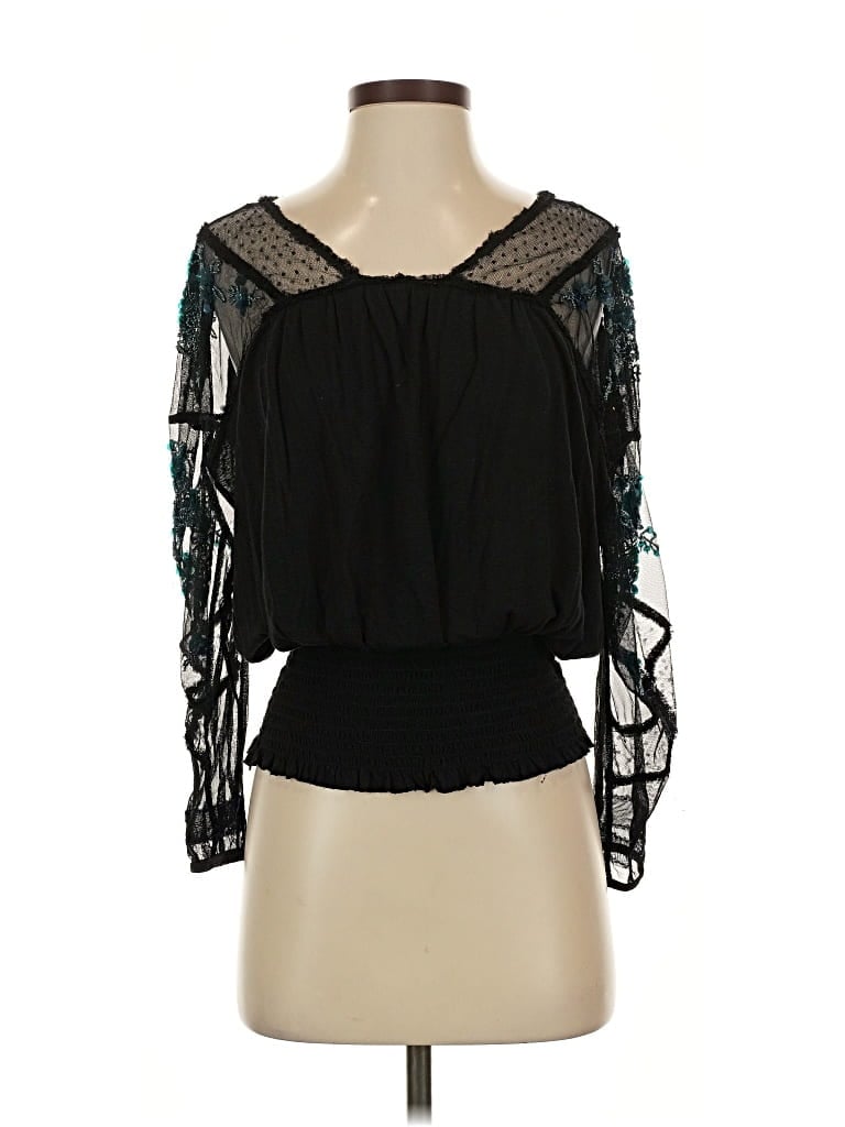 Pre-owned Free People Long Sleeve Blouse In Black