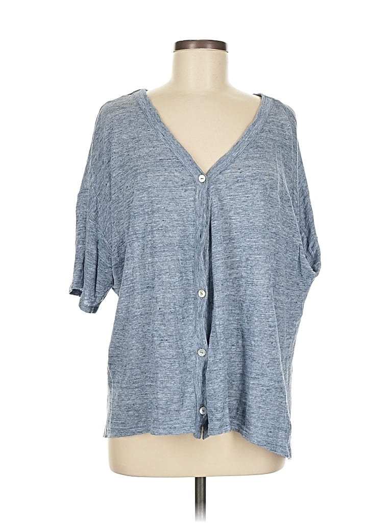 Pre-owned H By Halston Short Sleeve Blouse In Blue