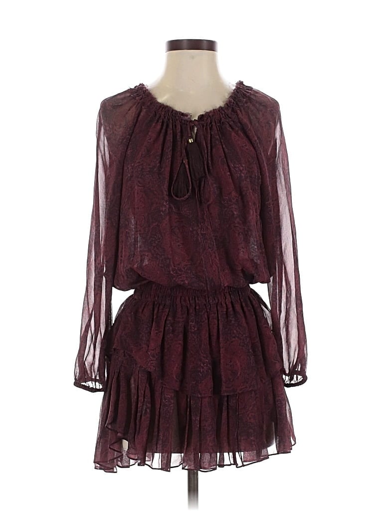 Pre-owned Loveshackfancy 3/4 Sleeve Silk Top Burgundy Keyhole Neckline Tops