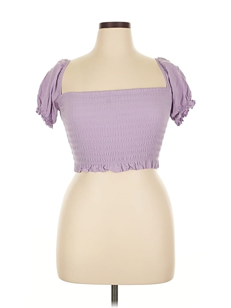Pre-owned Katie J Nyc Short Sleeve Top Purple Sweetheart Neckline Tops