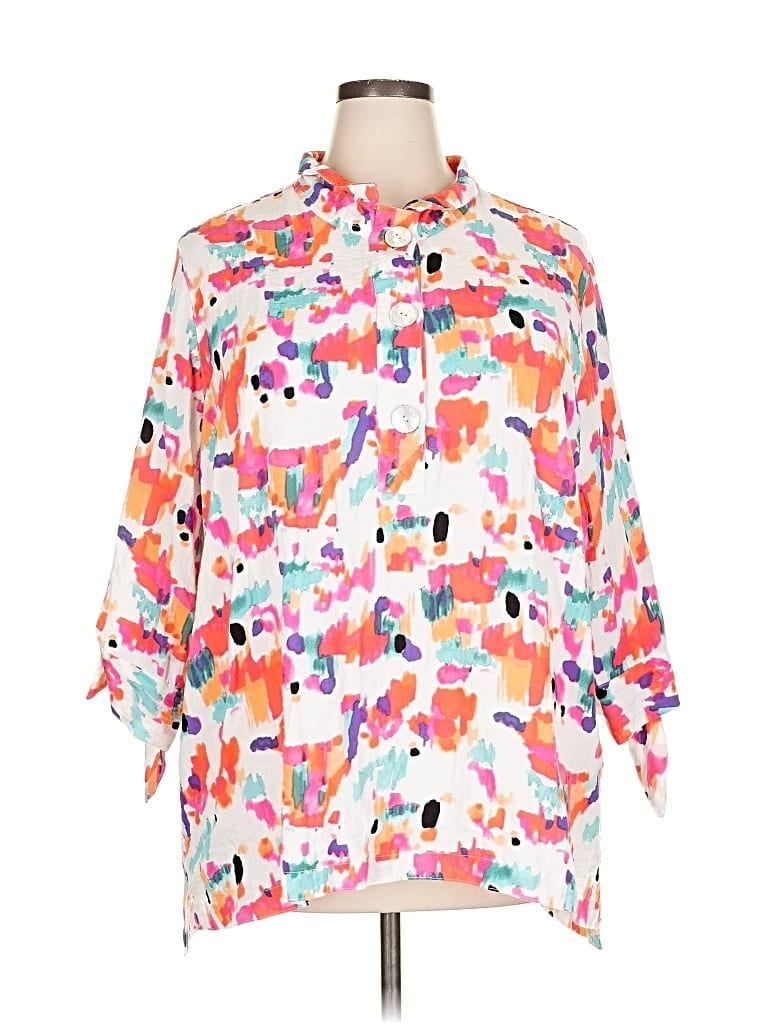 Pre-owned John Mark 3/4 Sleeve Button Down Shirt In Orange