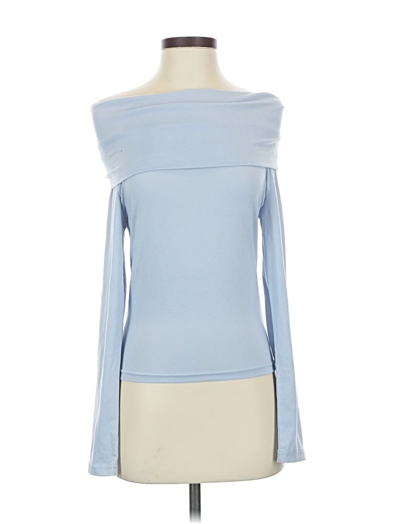 Pre-owned Gottex Long Sleeve Top Blue Off The Shoulder Neckline Tops