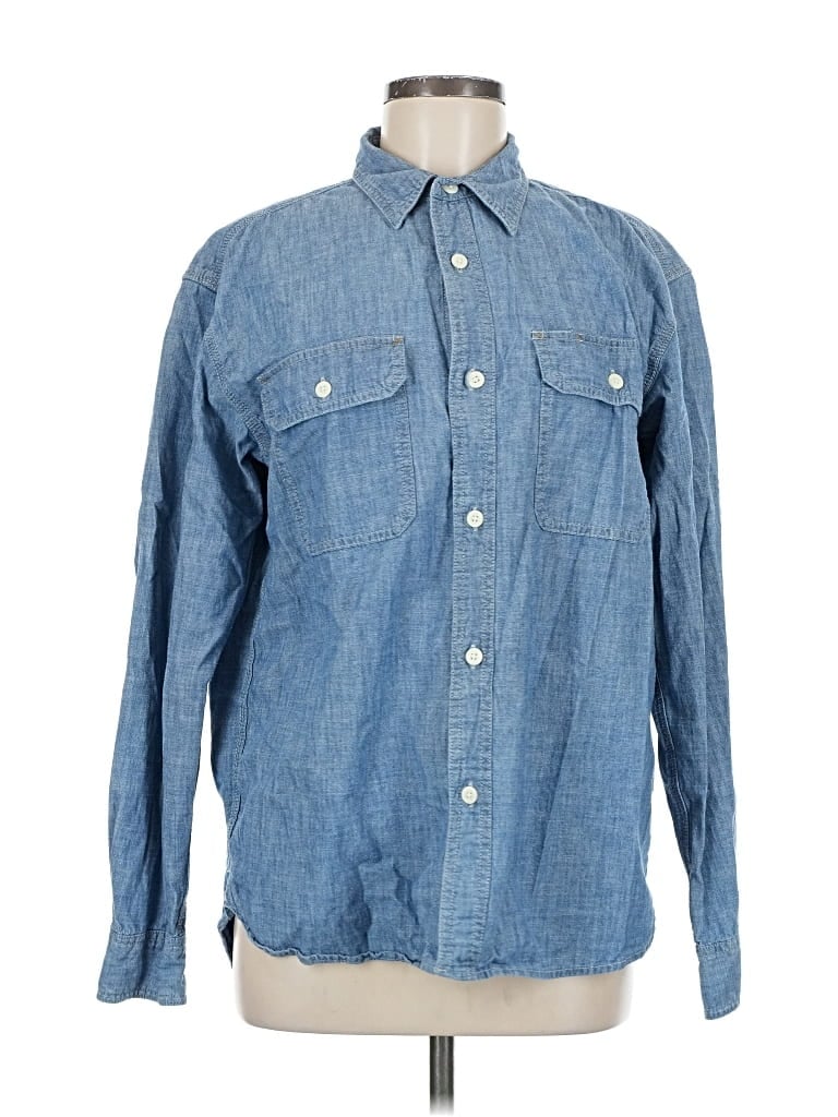 Pre-owned Uniqlo Long Sleeve Button Down Shirt In Blue