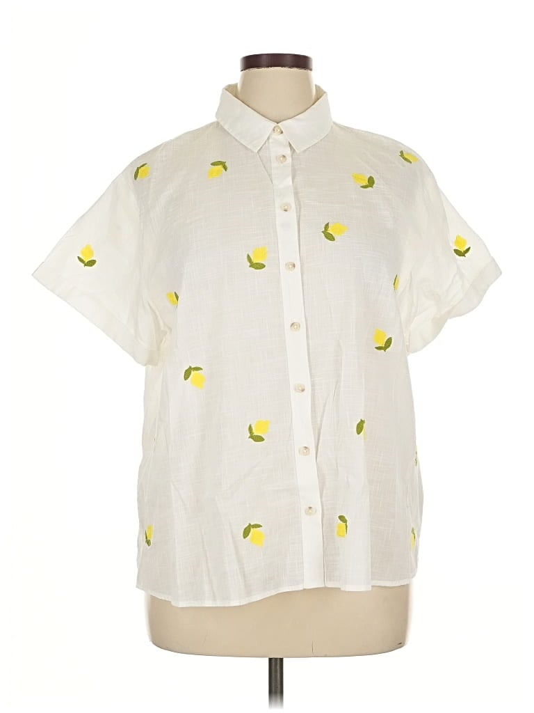 Pre-owned Maeve By Anthropologie Short Sleeve Blouse In White
