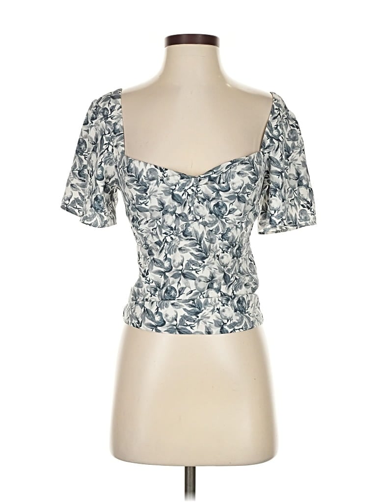 Pre-owned Abercrombie & Fitch Short Sleeve Top Teal Sweetheart Neckline Tops In Blue