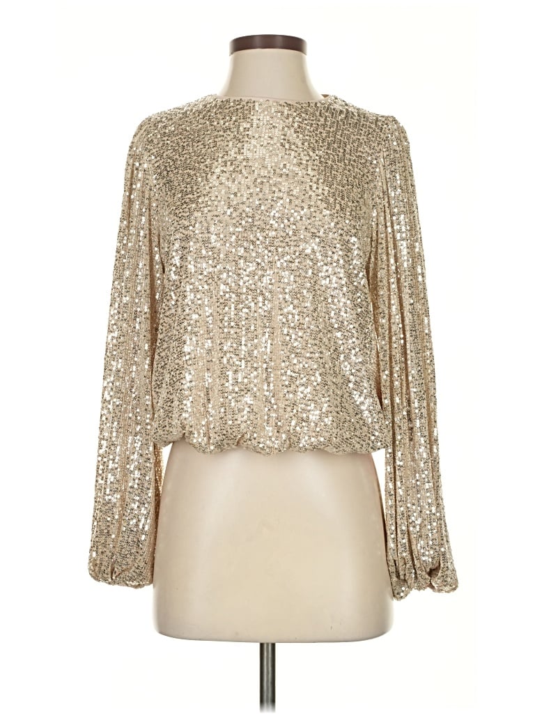 Pre-owned Dex Long Sleeve Blouse In Gold