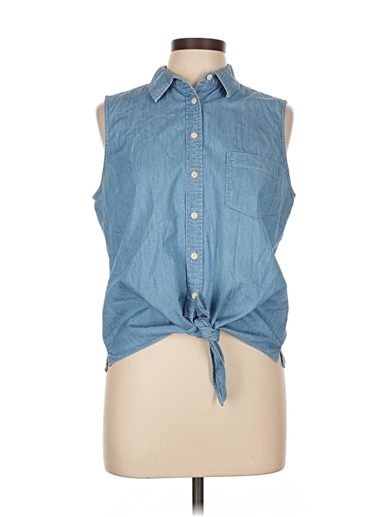 Pre-owned J.crew Factory Store Sleeveless Button Down Shirt In Blue