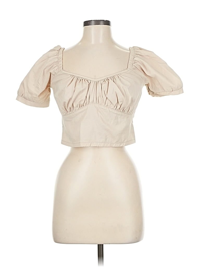 Pre-owned New Look Short Sleeve Top Tan Sweetheart Neckline Tops In Brown