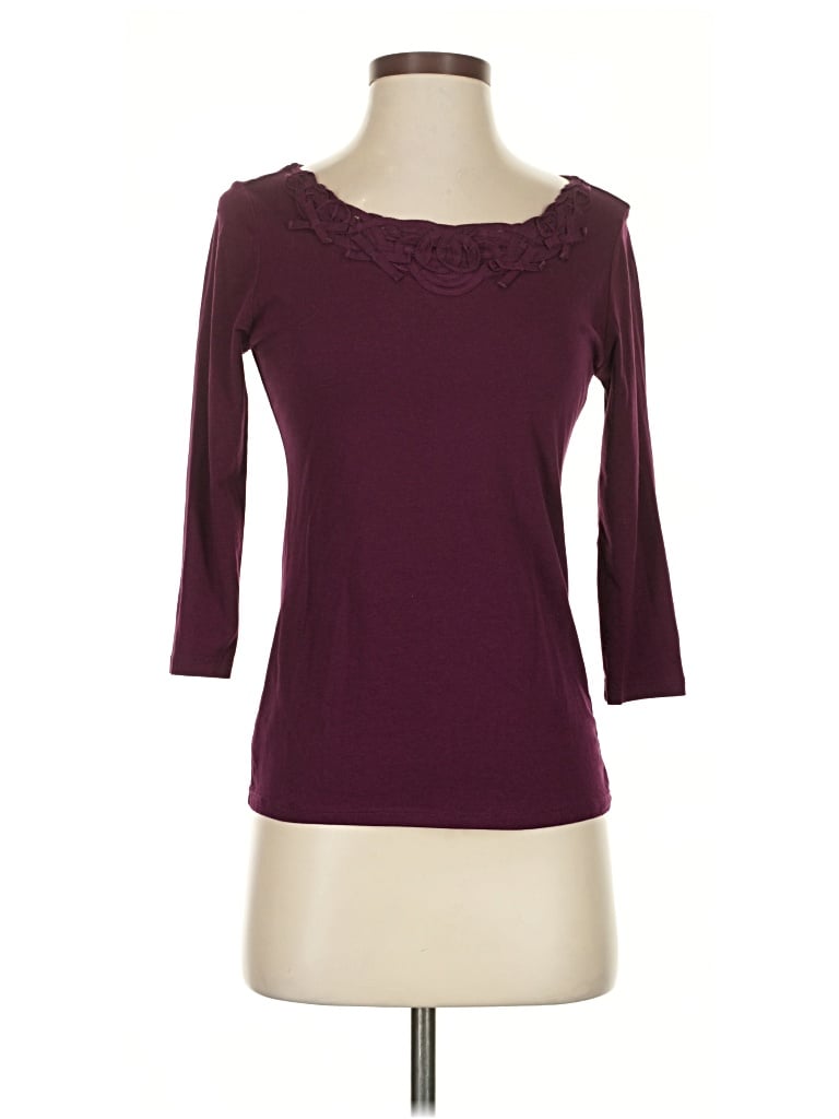 Pre-owned Ann Taylor 3/4 Sleeve T-shirt In Burgundy