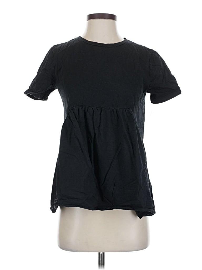 Pre-owned Zara Short Sleeve Top Black Crew Neck Tops